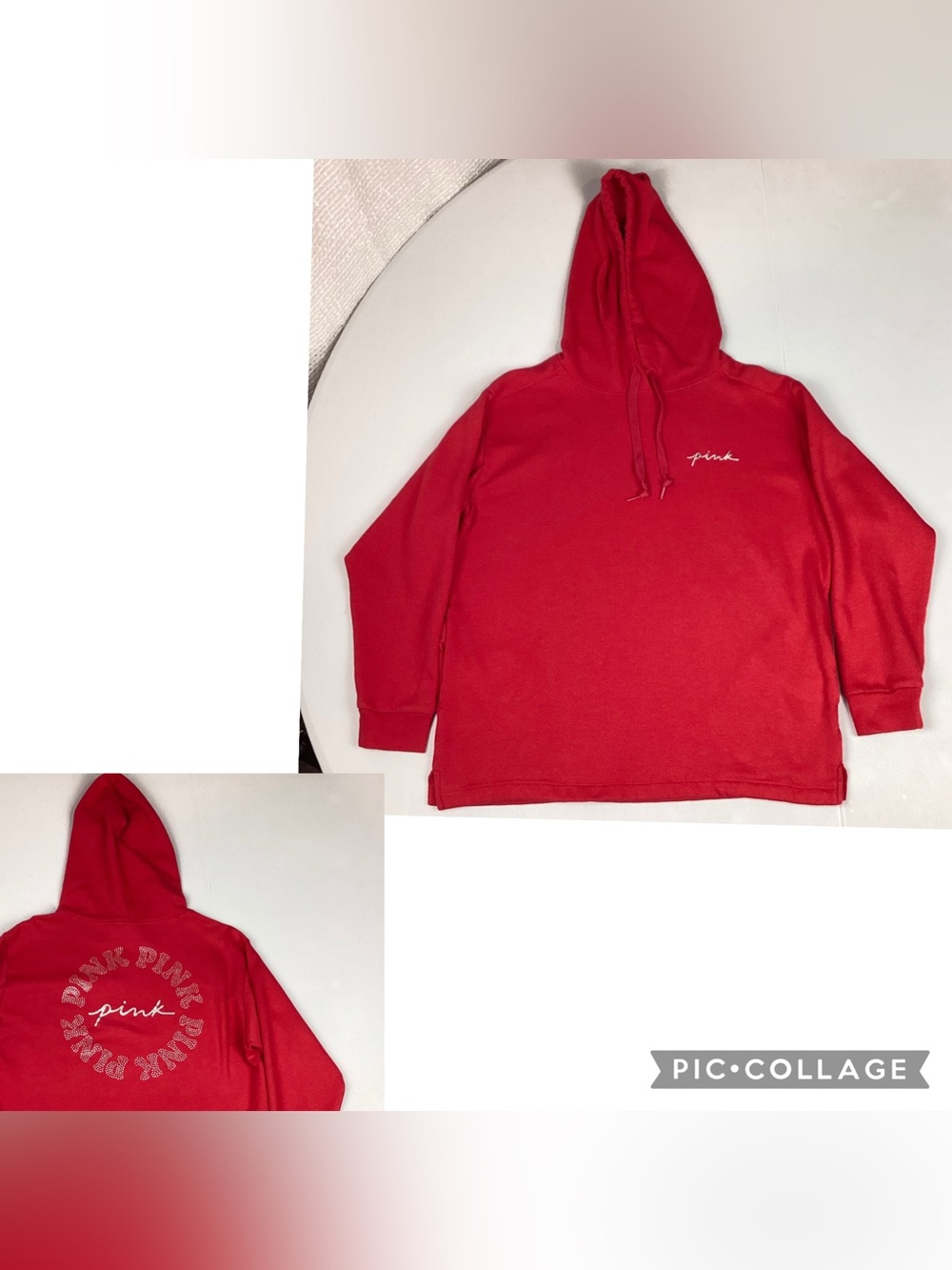 Victoria’s Secret PINK Red Fleece Bling Pullover Hoodie Size Large